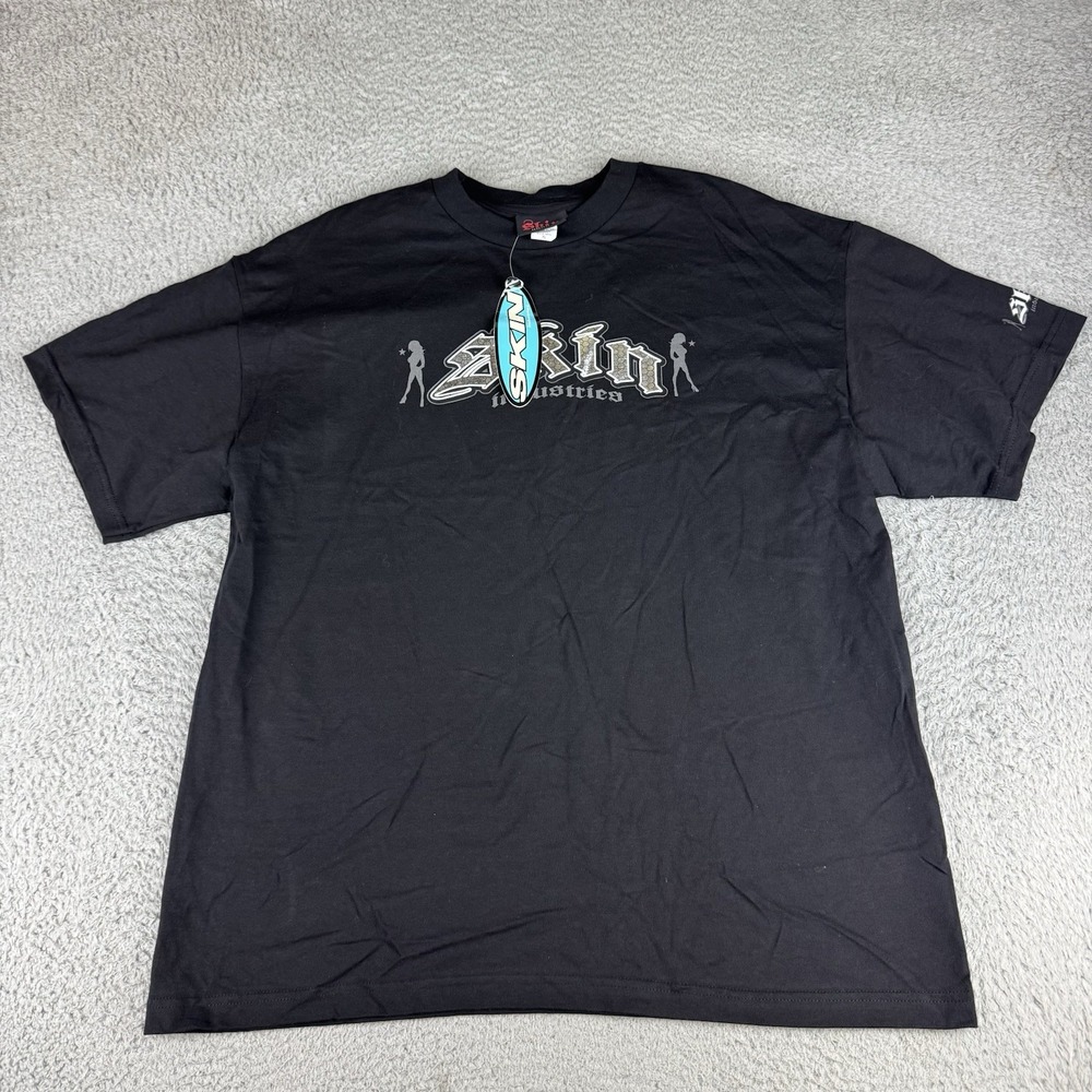 Skin Industries T Shirt Y2k Men's Size Xl Black Nwt Nos Rare Moto Skate